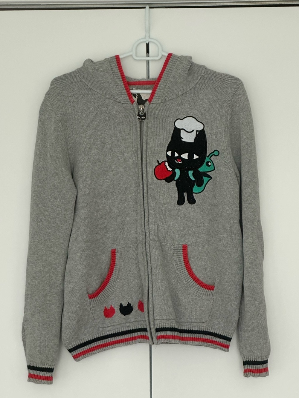 Sweater Hoodie Jacket with Chef Cat Graphic